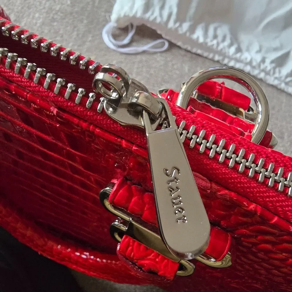 EUC STAUER Red Croc Embossed Hard Leather Handbag Purse Unused Clean animal
